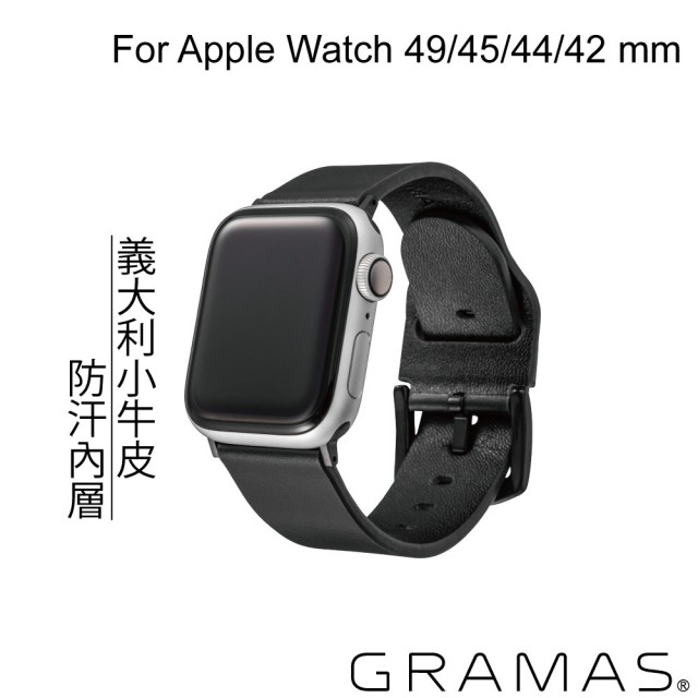 【Gramas】Apple Watch 42/44mm 義大利真皮錶帶(黑)