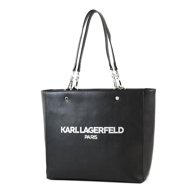 【KARL LAGERFELD 卡爾】品牌LOGO肩背托特包-黑色/大