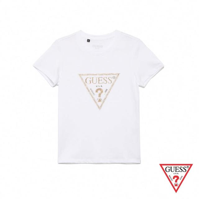 【GUESS】女裝-純色水鑽LOGO短T-白(YL2K2430KWHT)