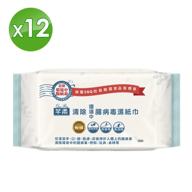 【芊柔】清除腸病毒濕紙巾-12包組(家庭號80抽X12包)/