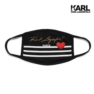 【KARL LAGERFELD 卡爾】KARL草寫簽名愛心口罩-黑(原廠公司貨)