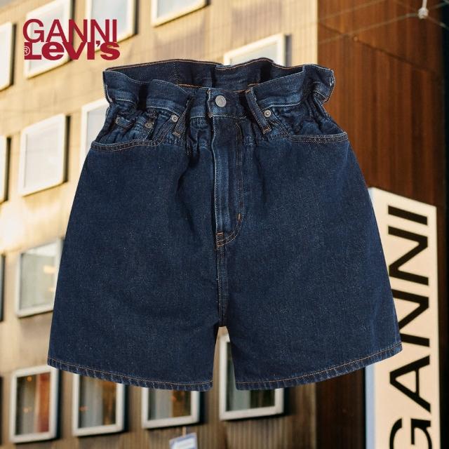 LEVIS【LEVIS】X GANNI 女款 高腰闊腿牛仔短褲 / 鬆緊帶褲頭 / 精工深藍染水洗 / 寒麻纖維-人氣新品