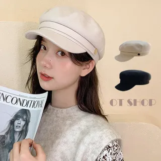 Ot Shop 帽子平頂帽軍帽純色毛呢c2153 秋冬保暖鈕扣造型帽圍可調文青穿搭配件momo獨賣款 Momo購物網