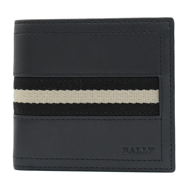 【BALLY】黑白黑條紋小牛皮4卡零錢短夾(黑)