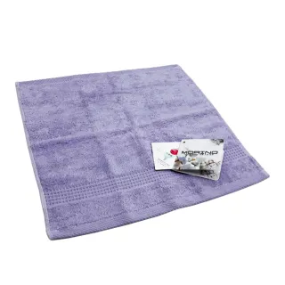 【TOKYU HANDS 台隆手創館】MORINO台灣製有機棉歐色緞條方巾(紫/灰藍/白)