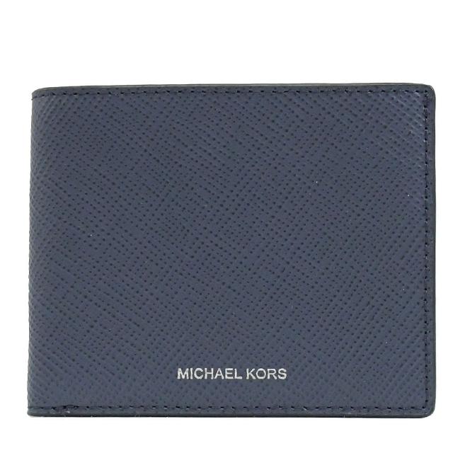 Michael Kors【Michael Kors】素雅燙銀LOGO防刮皮革六卡短夾(藍)