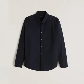 【Abercrombie & Fitch】A&F 經典刺繡小麋鹿長袖襯衫-深藍色(平輸品)