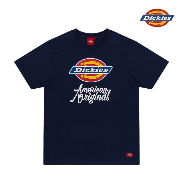 【Dickies】Dickies男款深藍色純棉藝術字體印花logo短袖T恤｜DK007087B29