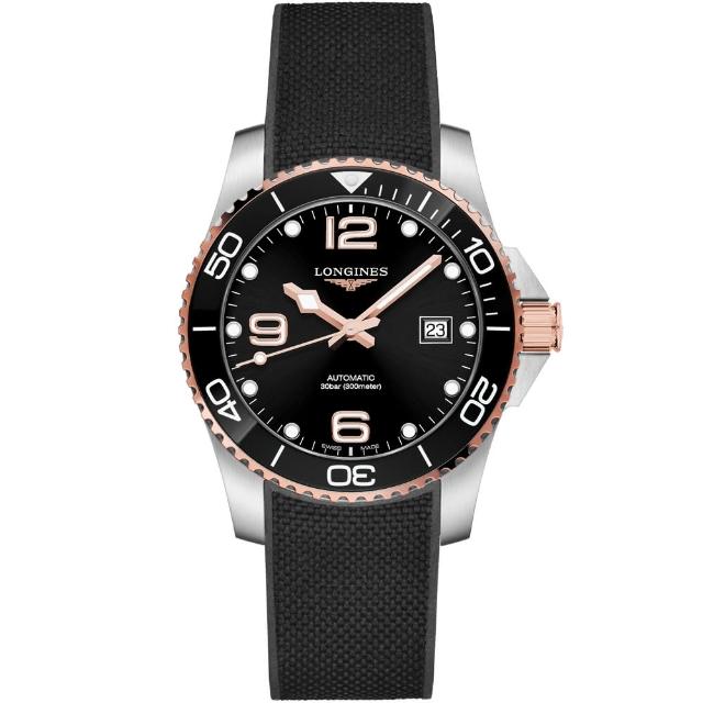 【LONGINES 浪琴】深海征服者浪鬼陶瓷潛水機械錶-黑x玫瑰金/41mm(L37813589)