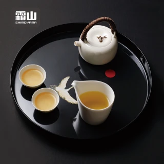 【SHIMOYAMA 日本霜山】和風白鶴圓形仿瓷托盤/茶盤/點心盤(茶盤 托盤 點心盤 仿漆器)