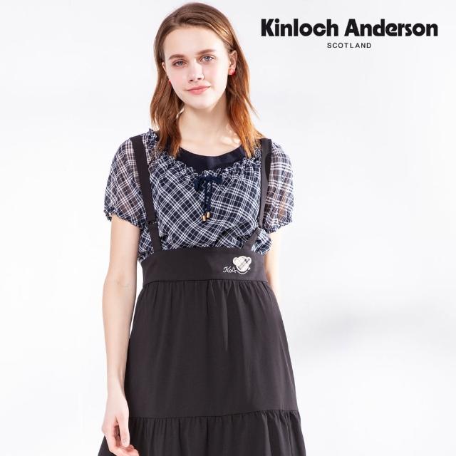 【Kinloch Anderson 金安德森女裝】親膚格紋雪紡抓皺圓領短袖上衣(黑藏青)