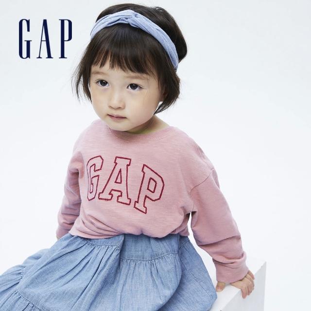 GAP【GAP】女幼童 Logo純棉圓領長袖T恤(731856-粉色)