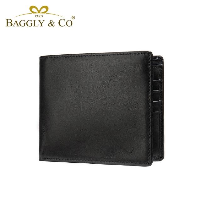 BAGGLY&CO【BAGGLY&CO】樣包-簡約素面真皮短夾(黑色)