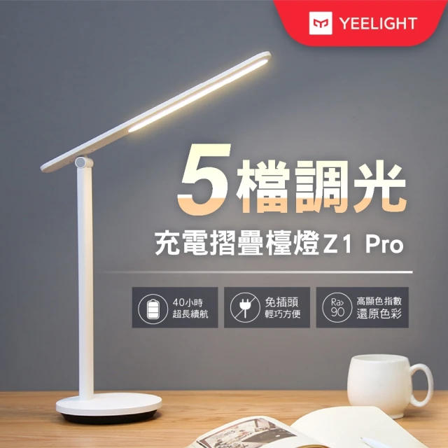 第08名 【YEELIGHT 易來】小米生態鏈 充電折疊檯燈Z1 Pro台灣特仕版(LED、5檔調光、無線檯燈)