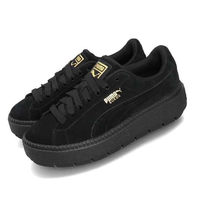 【PUMA】休閒鞋 Platform Trace 麂皮 女鞋 復古 厚底 增高 明星著 球鞋穿搭 黑 金(365830-01)