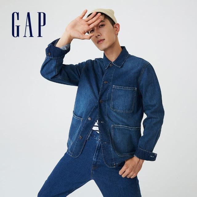 GAP【GAP】男裝 工裝風做舊多口袋牛仔外套(739228-水洗藍)