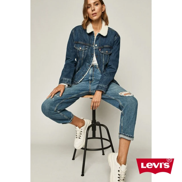【LEVIS】女款 牛仔外套 / Boyfriend寬鬆版型 / 精工深藍染水洗 / Serpa棉花絨-人氣新品