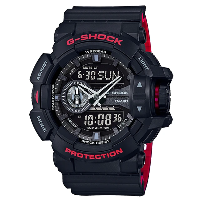 【CASIO】G-SHOCK 絕對強悍黑與紅系列科技雙顯錶(GA-400HR-1A)