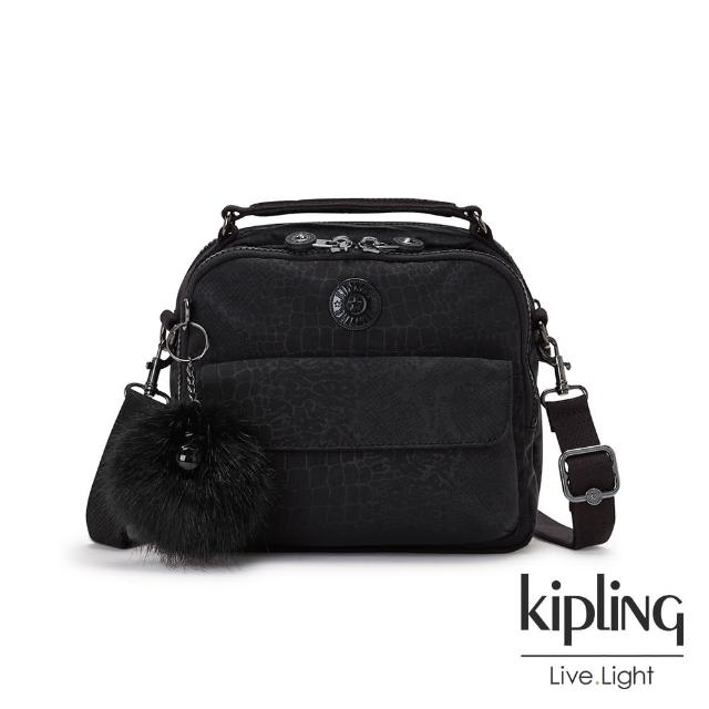 【KIPLING】時髦黑佐鱷魚紋兩用側背後背包-CANDY