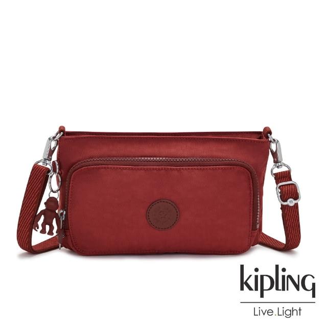 KIPLING【KIPLING】微醺感胭脂紅前袋拉鍊長形肩背包-MYRTE