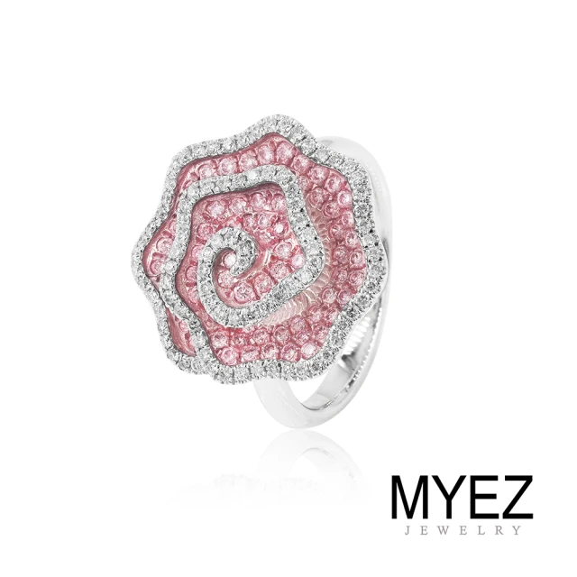 【MYEZ】一克拉天然粉紅鑽創意設計藝術真鑽拼接女戒 女人花