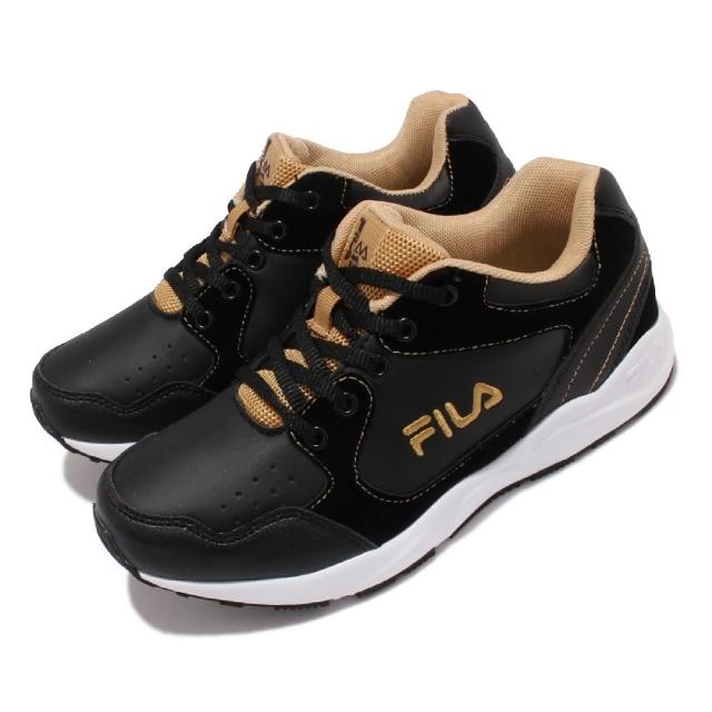 【FILA】慢跑鞋 J814V 路跑 休閒鞋 童鞋 女鞋 斐樂 魔鬼氈 基本款 緩震 輕量 中大童 黑 金(3J814V009)