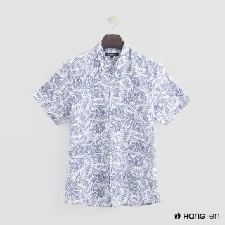 【Hang Ten】男裝-帥氣葉子滿版短袖襯衫-藍