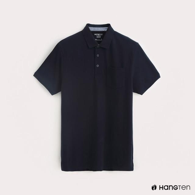 【Hang Ten】男裝純色素面口袋POLO衫-深藍