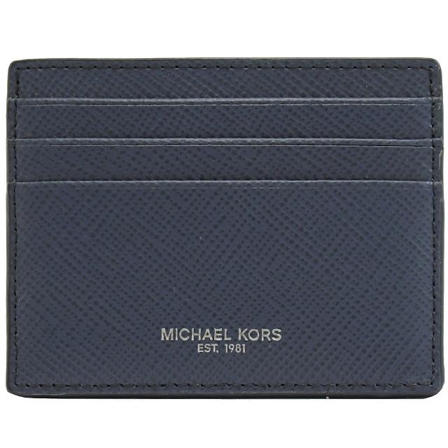 Michael Kors【Michael Kors】銀字LOGO防刮皮革信用卡名片夾隨身卡(深藍)