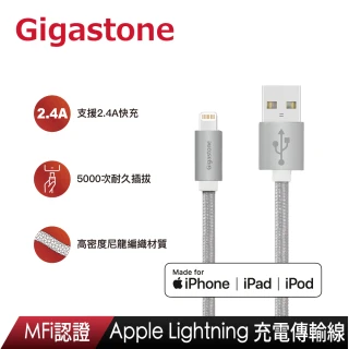 【Gigastone 立達國際】鋁合金Apple Lightning 1.5M編織充電傳輸線GC-3800S(MFi認證支援iPhone 12/11充電)