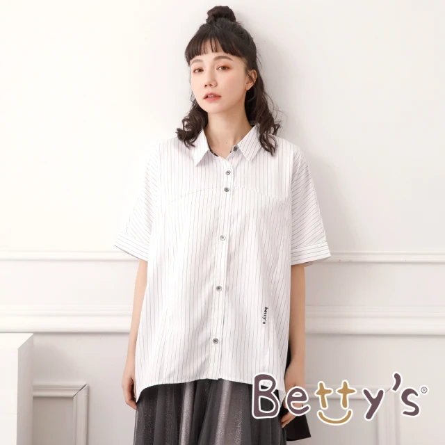 【betty’s 貝蒂思】條紋下襬拼布襯衫(白色)