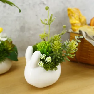 【HUGO DECO 榆果傢飾】多肉蕨芽白色兔子香氛花藝(擬真花/香氛/花禮/節慶送花)