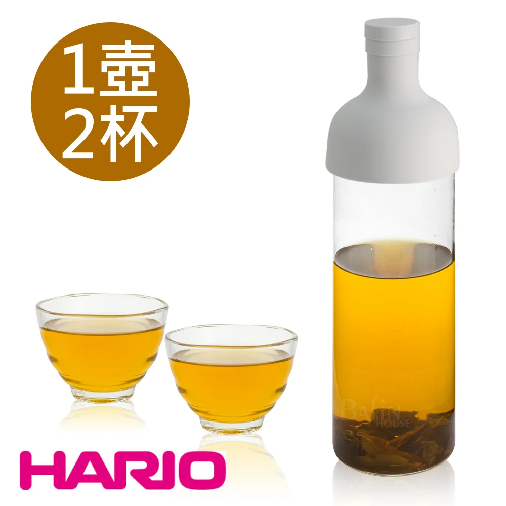 【HARIO】750ml酒瓶冷泡茶壺及雲吞耐熱杯組