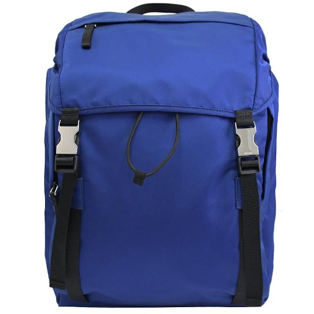 【PRADA 普拉達】素雅龍硬式翻蓋束口後背包旅用包(藍 大款)