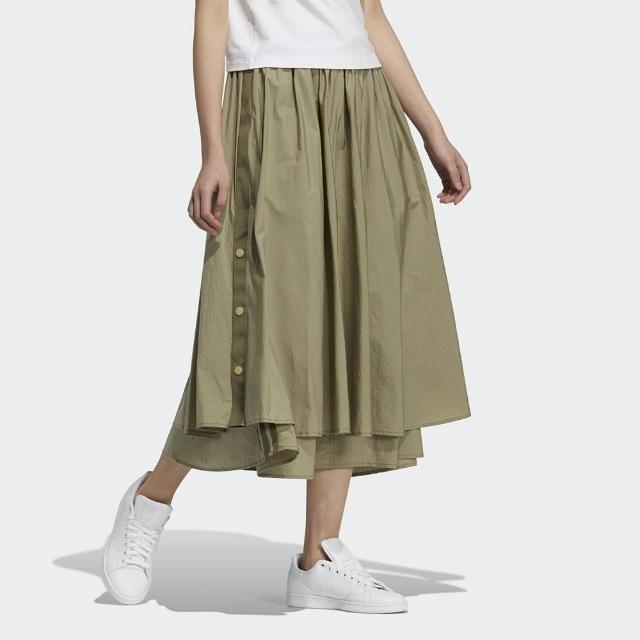 【adidas 愛迪達】長裙 女款 運動 寬鬆 三葉草 國際尺寸 Skirt Adibreak 綠 HC6567