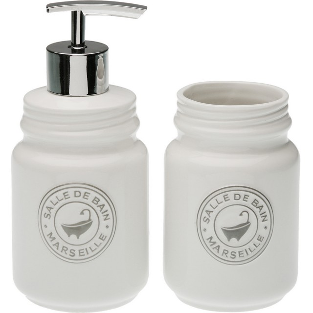 【VERSA】洗手乳罐+牙刷杯(浴缸白350ml)