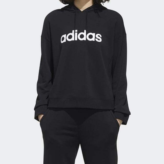 【adidas 愛迪達】上衣 女款 運動 連帽上衣 長袖上衣 亞洲尺寸 W NEO FAVES HD 黑 GD9893