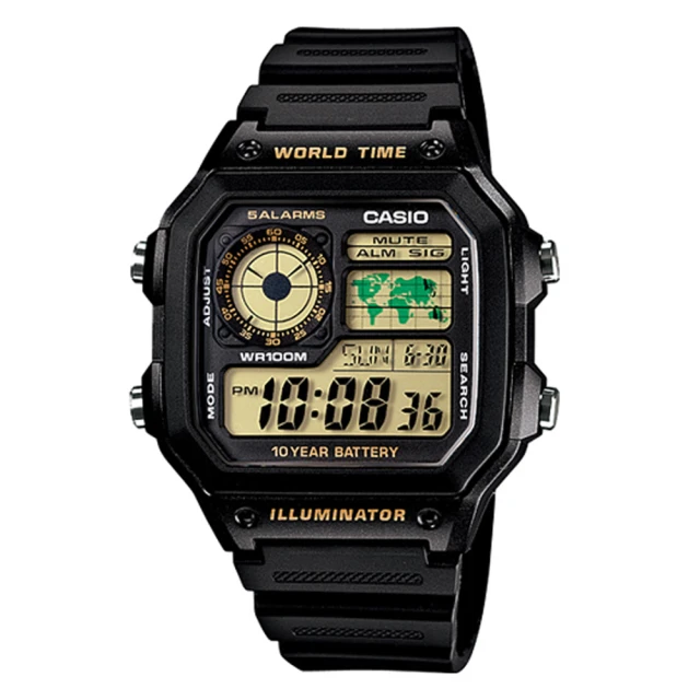 【CASIO】十年電池數位錶-黃面(AE-1200WH-1B)