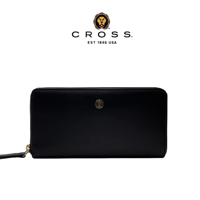 CROSS【CROSS】限量1折 頂級小牛皮維納斯系列拉鍊長夾 全新專櫃展示品(黑色 附原廠送禮提袋)