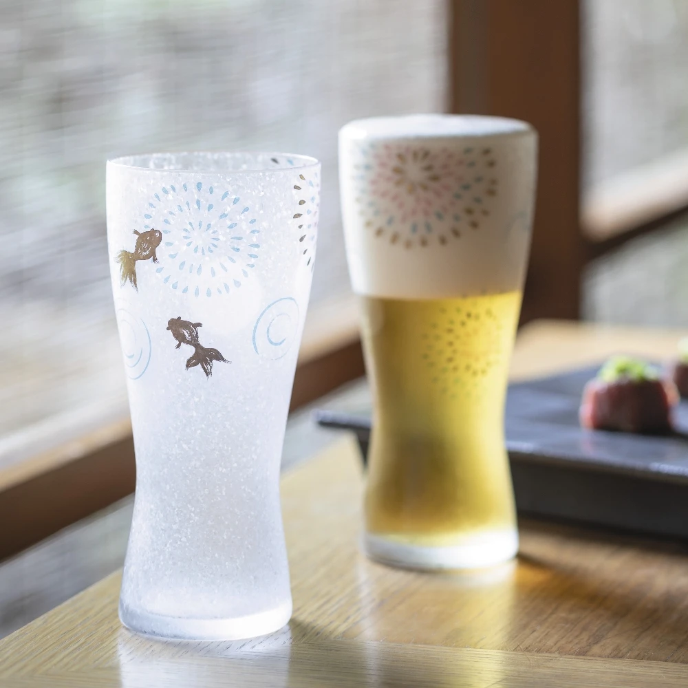 【ADERIA】日本花火金魚對杯 310ml 玻璃杯 啤酒杯(啤酒杯 玻璃杯)