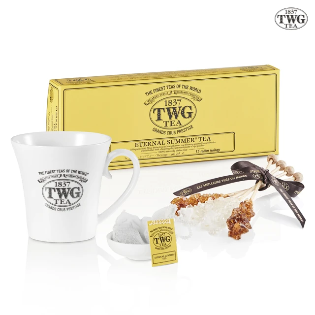 【TWG Tea】盛夏緋紅茶包禮物組(盛夏緋紅茶包 15包/盒 +馬克杯+茶碟+茶棒糖 南非國寶茶)