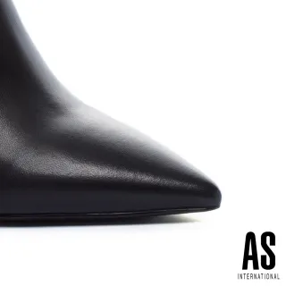 【AS 集團】摩登俐落雙繫帶造型全真皮金屬高跟短靴(黑)