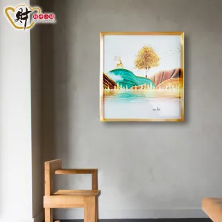 【財神小舖】金鹿富貴-晶瓷風水畫(帶畫框)