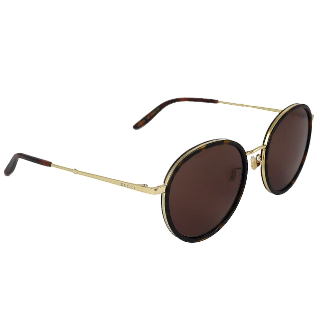 【GUCCI 古馳】金屬框品牌標誌琥珀色太陽眼鏡(金色)