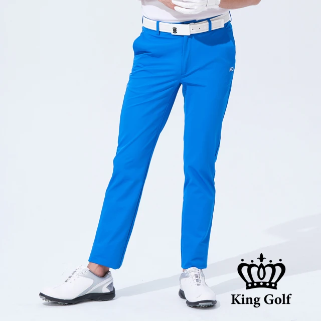 KING GOLF【KING GOLF】KG印花立體剪裁彈性素面休閒長褲(寶藍)