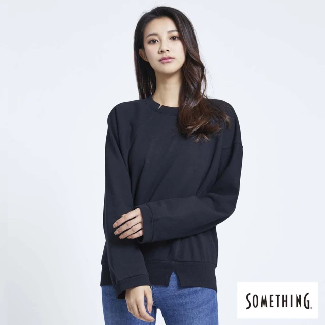 SOMETHING【SOMETHING】斜裁剪接上衣-女款(黑色)