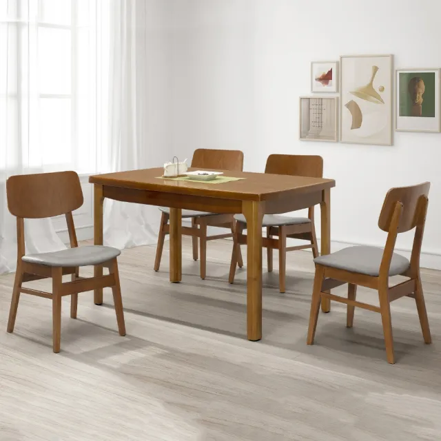 Muna 家居 安德森4 3尺柚木色餐桌椅組 1桌4椅 餐桌桌子休閒桌實木餐椅 Momo購物網