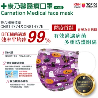 【康乃馨】兒童醫療口罩30片盒裝 未滅菌(一般耳帶 紫+黃-萬聖節)
