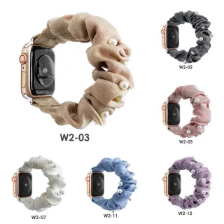 【LOYALTY】Apple Watch1/2/3/4/5/6/SE/S7珍珠緞面彈力大腸圈髮圈錶帶 7色(38/40/41/42/44/45mm)