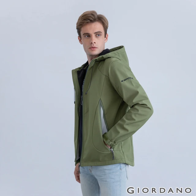 GIORDANO 佐丹奴【GIORDANO 佐丹奴】男裝高機能刺繡連帽外套(50 柏樹綠)